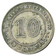 Монета 10 центов 1927 года Стрейтс Сетлментс (аверс)