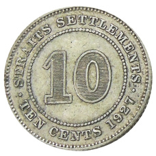 Монета 10 центов 1927 года Стрейтс Сетлментс (аверс)