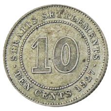 Монета 10 центов 1927 года Стрейтс Сетлментс (аверс)