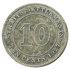 Монета 10 центов 1927 года Стрейтс Сетлментс (аверс)