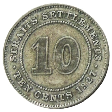 Монета 10 центов 1927 года Стрейтс Сетлментс (аверс)