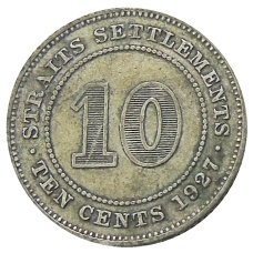 Монета 10 центов 1927 года Стрейтс Сетлментс (аверс)
