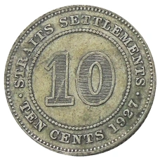 Монета 10 центов 1927 года Стрейтс Сетлментс (аверс)