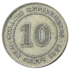 Монета 10 центов 1927 года Стрейтс Сетлментс (аверс)