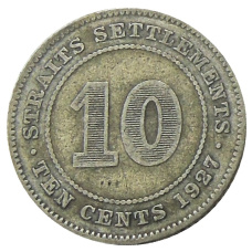 Монета 10 центов 1927 года Стрейтс Сетлментс (аверс)