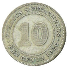Монета 10 центов 1926 года Стрейтс Сетлментс (аверс)