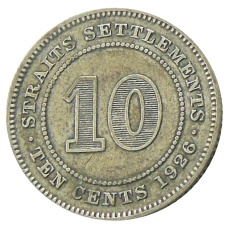 Монета 10 центов 1926 года Стрейтс Сетлментс (аверс)