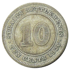 Монета 10 центов 1926 года Стрейтс Сетлментс (аверс)