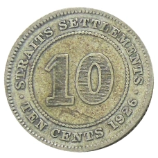 Монета 10 центов 1926 года Стрейтс Сетлментс (аверс)