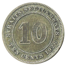 Монета 10 центов 1926 года Стрейтс Сетлментс (аверс)