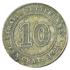 Монета 10 центов 1927 года Стрейтс Сетлментс (аверс)