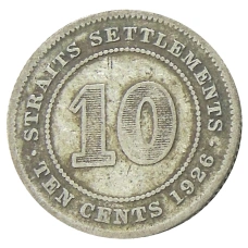 Монета 10 центов 1926 года Стрейтс Сетлментс (аверс)