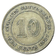 Монета 10 центов 1927 года Стрейтс Сетлментс (аверс)