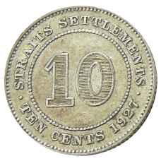 Монета 10 центов 1927 года Стрейтс Сетлментс (аверс)
