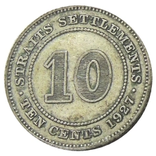 Монета 10 центов 1927 года Стрейтс Сетлментс (аверс)