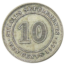 Монета 10 центов 1927 года Стрейтс Сетлментс (аверс)