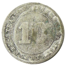 Монета 10 центов 1919 года Стрейтс Сетлментс (аверс)