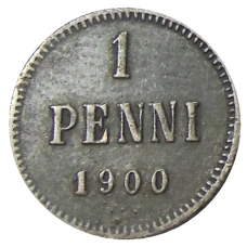 Монета 1 пенни 1900 года Русская Финляндия (аверс)