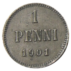 Монета 1 пенни 1901 года Русская Финляндия (аверс)
