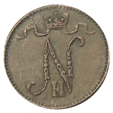 Монета 1 пенни 1907 года Русская Финляндия (реверс)