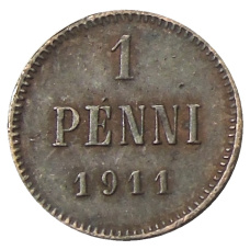 Монета 1 пенни 1911 года Русская Финляндия (аверс)