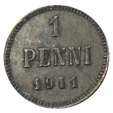 Монета 1 пенни 1911 года Русская Финляндия (аверс)