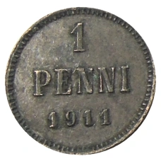 Монета 1 пенни 1911 года Русская Финляндия (аверс)