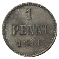 Монета 1 пенни 1911 года Русская Финляндия (аверс)