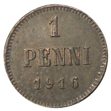 Монета 1 пенни 1916 года Русская Финляндия (аверс)