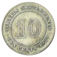 Монета 10 центов 1927 года Стрейтс Сетлментс (аверс)