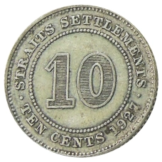 Монета 10 центов 1927 года Стрейтс Сетлментс (аверс)