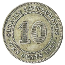 Монета 10 центов 1927 года Стрейтс Сетлментс (аверс)