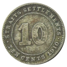 Монета 10 центов 1910 года Стрейтс Сетлментс (аверс)