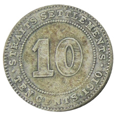 Монета 10 центов 1910 года Стрейтс Сетлментс (аверс)