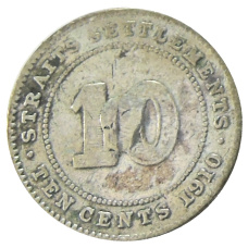 Монета 10 центов 1910 года Стрейтс Сетлментс (аверс)