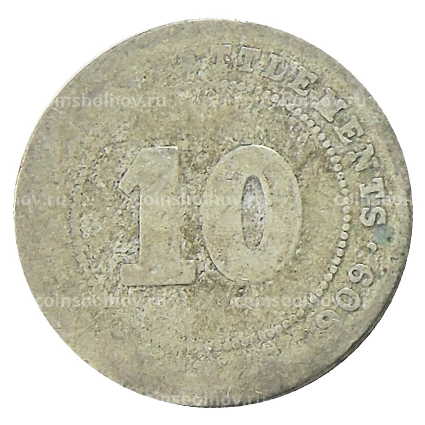 Монета 10 центов 1909 года Стрейтс Сетлментс