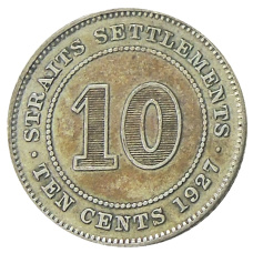 Монета 10 центов 1927 года Стрейтс Сетлментс (аверс)