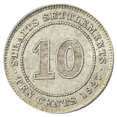 Монета 10 центов 1927 года Стрейтс Сетлментс (аверс)