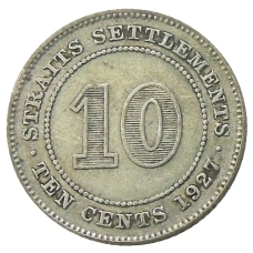 Монета 10 центов 1927 года Стрейтс Сетлментс (аверс)
