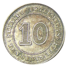 Монета 10 центов 1927 года Стрейтс Сетлментс (аверс)