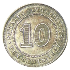 Монета 10 центов 1927 года Стрейтс Сетлментс (аверс)