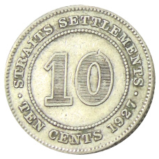 Монета 10 центов 1927 года Стрейтс Сетлментс (аверс)