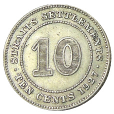 Монета 10 центов 1927 года Стрейтс Сетлментс (аверс)