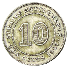 Монета 10 центов 1927 года Стрейтс Сетлментс (аверс)