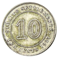 Монета 10 центов 1927 года Стрейтс Сетлментс (аверс)