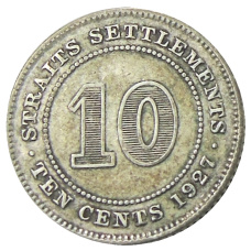 Монета 10 центов 1927 года Стрейтс Сетлментс (аверс)