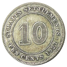 Монета 10 центов 1927 года Стрейтс Сетлментс (аверс)