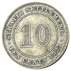 Монета 10 центов 1927 года Стрейтс Сетлментс (аверс)