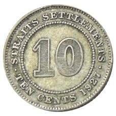 Монета 10 центов 1927 года Стрейтс Сетлментс (аверс)