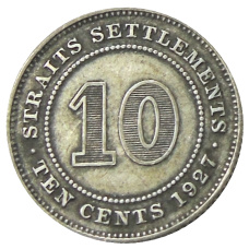 Монета 10 центов 1927 года Стрейтс Сетлментс (аверс)